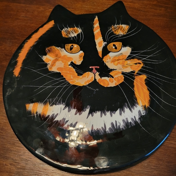 Vintage 2001 'Cats by Nina' Statement Painted Calico Decorative Plate - Picture 2 of 6
